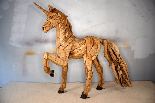 Driftwood Unicorn Sculpture Garden Ornament Weatherproof